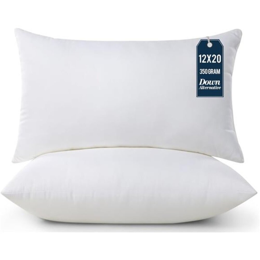Bedding Throw Pillows (Pack of 2, White), 12 x 20 Inches Indoor